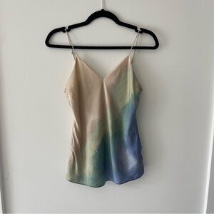 Cami NYC Tie Dye Blue Beige 100% Silk Tank Top Size Small